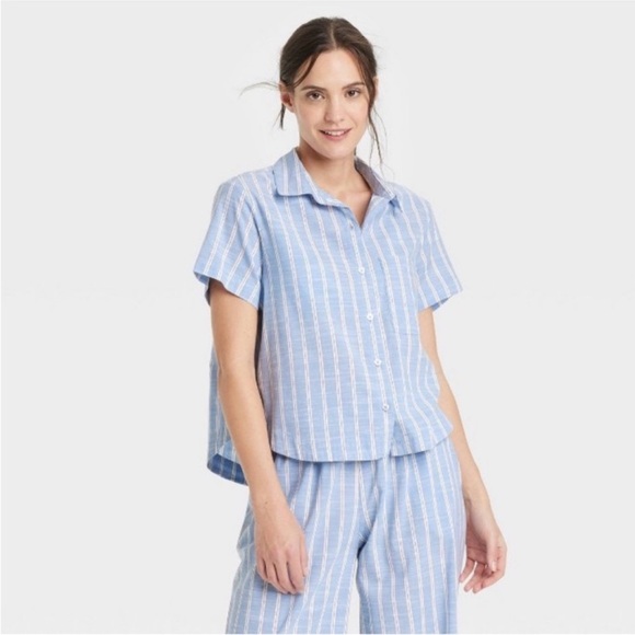 Universal Thread Other - AUDEN striped Blue and White Striped Button-Up sleep Shirt